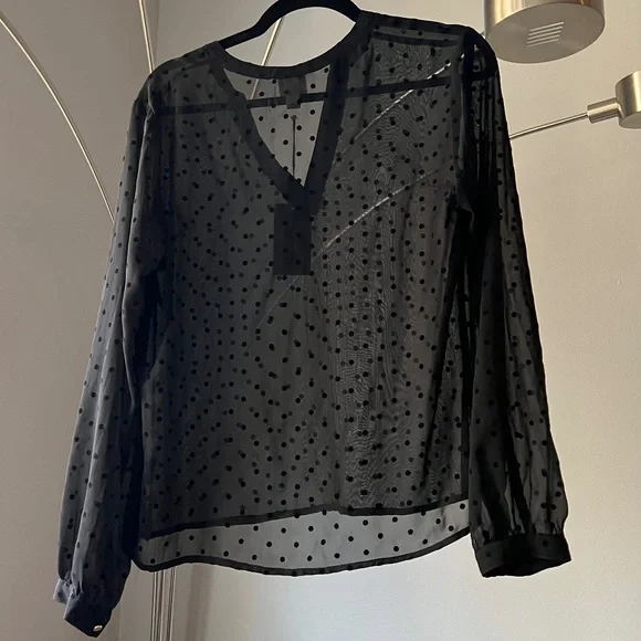 A New Day Target Black Sheer Polka Dot Top - Picture 2 of 4